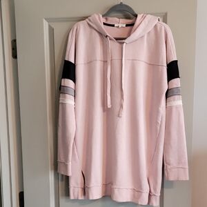Pink Hooded Sweater with Black, Gray & White Accents